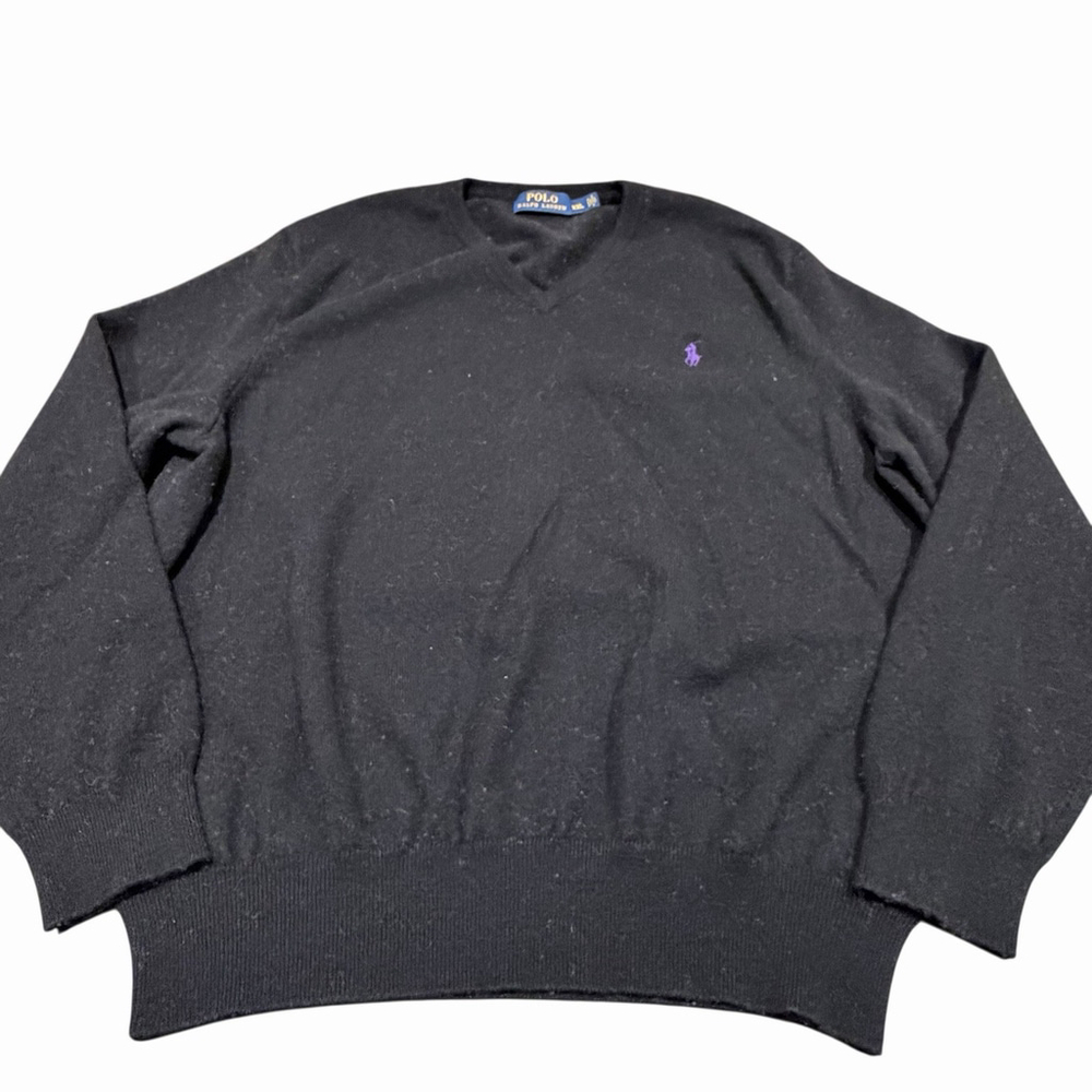 Polo Ralph Lauren Sweater Mens XXL Black Classic Merino Wool VNeck Pullover READ